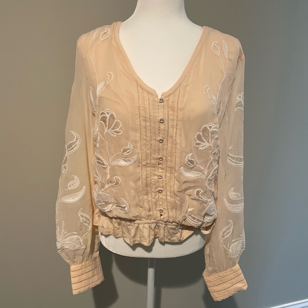 Anthropologie | Cream Embroidered Blouse